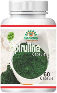 sankalp therapeutics Spirulina Capsules For Helps control Red Blood Cells and Iron Deficiency and Richest source of vitamin B1, B2, B3, B6, B12 pack of 1 ( 60 Capsules )