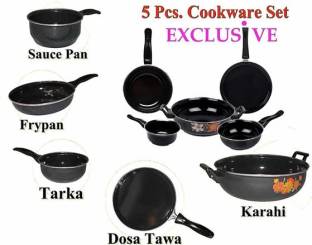 Mehak Hard Anodised 5 piece Kitchen Set(Hard Anodised material, induction Bottom cookware set) Induction Bottom Cookware Set