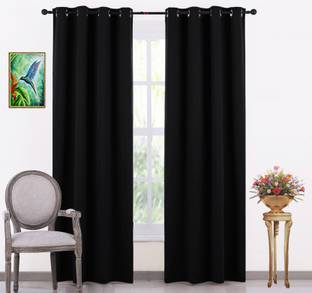 JUPON 243.8 cm (8 ft) Door Silk Blackout Curtain (Pack Of 2)