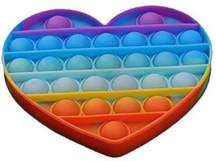 zobro Fidget Toys, Push pop Bubble Sensory Toys, Silicon Satisfying Relaxing Toys, Simple dimple Fidget Toys for Kids Girls Boys Adults - Heart Rainbow