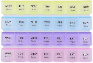 AVRT 7 DAYS Pill Case- 4 Row 28 Squares Weekly 7 Days Pill Box