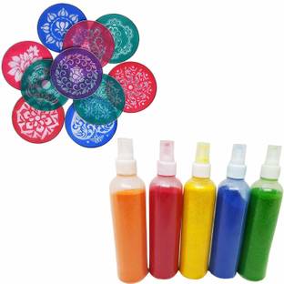 Ascension Rangoli Kit Creativity Diwali Floor Decoration 7.5inches 10 Rangoli Stencil Art Premium Diwali 5 Rangoli Powder Bottles 80g Each for Navratri Pongal Pooja Mandir (Multicolours) Rangoli Stencil