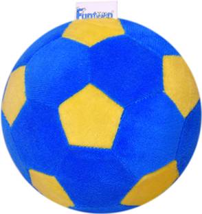 FUNTEEN Soft Toy Plush Baby Ball with Rattle Sound (Blue & Yellow) - 11 cm
