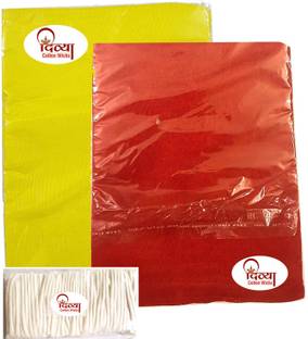 DIVYA Cotton Wicks Puja Cloth || Cotton Cloth Aasan For Pooja or Mandir || Cotton Altar For Puja || Combo Pack : 2 Puja Cloths And 1 Packet Long Cotton Batti || Color : Red, Yellow || Size 1 Meter Of Each Altar Cloth