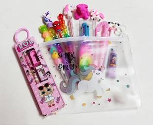 STATRO Kid's Unicorn Folder with Stationary/Diary for Girls/Stationary/Feather Pen/ Panda Pen/ Teddy Bear erasner /Pencil Set/Stationery Set/School Set -Pack of 13- Multi Color