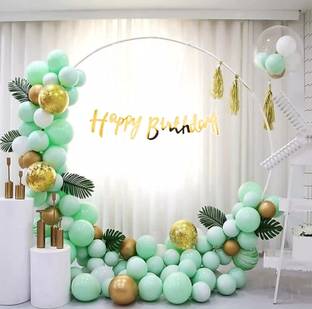 TRISHRA Solid (56 Pcs) Happy Birthday Banner with HD Pastel & Metallic Balloons Confetti Balloons Decoration Kit Set Decorations Items Combo Set Balloon