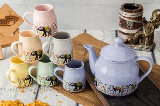 The Mug Factory HandMade Ceramic Tea Cup With Cattle Elephant printed 180 ML Tea Cup Ceramic Coffee Mug