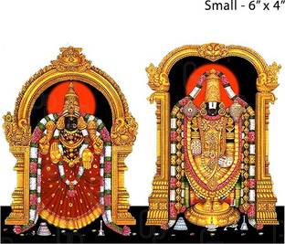 Giriram Photos Sri Venkatachalapathy Swamy with Sri Padmavathi Thayar - Small Size (6" x 4" Inches) - Photo Wooden Cutout Religious Frame