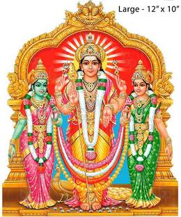 Giriram Photos Sri Prasanna Subramanya Swamy / Murugan With Valli And Devasena - Large Size (12" x 10" Inches) - Photo Wooden Cutout Religious Frame