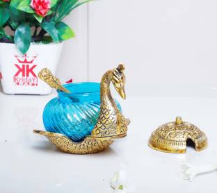 KridayKraft Metal Duck Shaped Glass Bowl with Spoon for Saunf Supari & Dryfruit Tray,Decor Your Home,Office Table & Gift Your Relatives,Animal Showpiece Figurines... Bowl, Spoon Serving Set