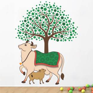 WALLPIK Kamadhenu - The Divine Cow - Tree - Creative - Colorful - Wall Sticker - WP058