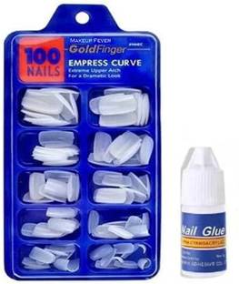 Makeup Fever Artificial Reusable Nails Set With Glue For Girls/Women (Pack of 100) White