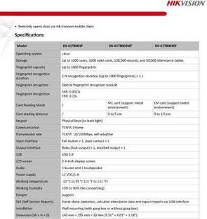HIKVISION DS-K1T8003EF Time & Attendance, Access Control