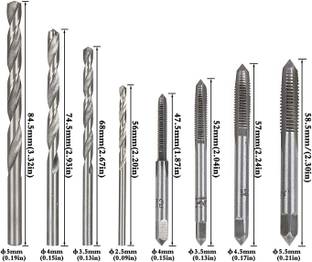 metrotools 9 Pcs Adjustable T-Handle Tap Holder Wrench, Machine Thread Taps Set Tool Set with 4 Pcs Metric Taps Set (M3-M6 Taps), 4 Pcs Drill Bits