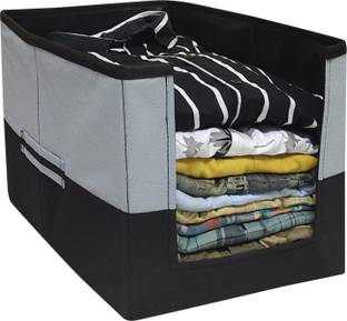 wini krafts 1 Foldable Non Woven Shirt Stacker Wardrobe Organizer With Side Handle New (Pack of Grey Black 1 pcs ) grey black 1 pcs
