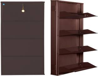 Delite Kom 29 Inches wide Latitude Four Door Powder Coated Wall Mounted Metallic Coffee Metal Shoe Rack