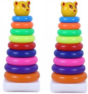 Hasper Tex Combo Pack of 2 Smiley Stacking Colouring Teddy Rings for Kids 9 pcs & 9 pcs Multi Color, Stacking Toy Combo ( 9 PCS & 9 PCS )