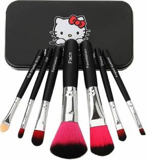 angelie Mini Brush Kit Eye/Lips/Face Makeup Brush With A Storage Box - Black (Pack of 7)