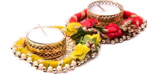 bhumiyaan Flower Design Metallic Diya Tea Light Candle Holder for Diwali Diya/diyas/Pooja for Diya/Deepak/Candle Diya / (Set of 02) Gold Plated, Paper Tealight Holder Set