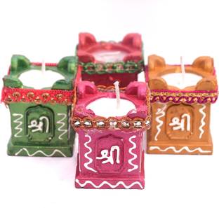 bhumiyaan Tulsi diyas Set of 04 Silk (Pack of 4) Table Diya Set