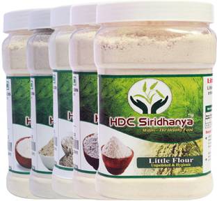 HDC SIRIDHANYA Unpolished & Organic Millets 5kg - Natural Grains Combo Pack of 5 | Foxtail Millet 1kg., Kodo Millet 1kg, Barnyard Millet 1kg, Browntop Millet 1kg, Littel Millet 1kg, Nutrient Powerhouse, High Protein & 100% More Fibre Than Wheat