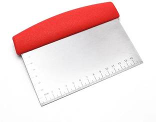 HEXONIQ Stainless Steel Dough Cutter Scraper with Handle, Multipurpose Large Metal Pastry Baking Chopper for Kitchen Pizza Bread Pastry Cutter Scraping Tool with Measuring Scale (Red) Vegetable & Fruit Scraper