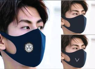 Jigyaasaa navy blue scuba mix logo 03pc Cloth Mask