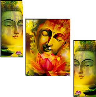 Indianara Set of 3 Gautham Buddha MDF Art Painting (1710FL) without glass( 4.5 X 12, 9 X 12, 4.5 X 12 INCH) Digital Reprint 12 inch x 18 inch Painting