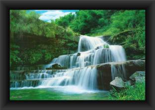 Poylaamo Waterfall Framed Painting for Living Room, Bedroom . Without Glass. Digital Reprint 14 inch x 20 inch Painting