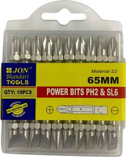 Jon Bhandari Tools PB65 PH2 & SL6 Power Screw Driver Bits Magnetic 2 in 1 Flat & Phillips 65mm (PACK OF 10) Screwdriver Bit Set