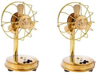 INDIAN WOOD ARTS Antique Finish Rechargeable Brass Table Fan Showpiece Decorative Showpiece  -  15 cm