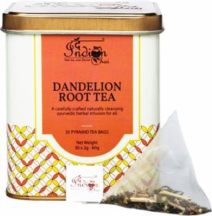 The Indian Chai Dandelion Root Tea 30 Pyramid Tea Bags for Detox, Cleansing Liver, Supports Kidney Function and Digestive Health Herbal Infusion Tea Tin