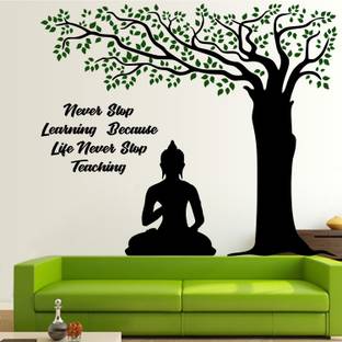 केव आर्ट Lord Buddha - Meditate - Under - Tree - Inspiration - Motivation - Quote - Colorful - Decorative - Wall Sticker - CA047