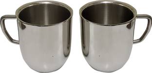 Dynore Pack of 2 Stainless Steel Set of 2 double wall large cappuccino Tea/Coffe Mug