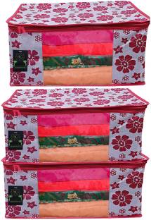 Kulsum Industries PF_3_102 Kulsum Saree Cover / Saree Bag Pack of 3 Pcs Pink Flower Color Non Woven Saree Cove Best Stitching and High Quality Product Heavy GSM Fabric Pink Flower SAREE COVER
