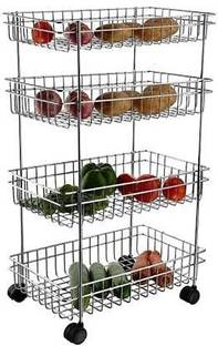 vokay Fruit and Vegetable Stand Basket Trolley Onion Potato Kitchen Storage Stainless Steel Rack (4 Layer) Stainless Steel Kitchen Trolley