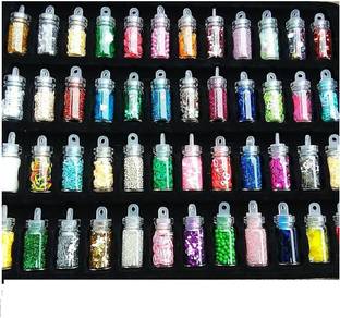 J & F Professionl 3D Nail Art 48 Mini Bottles Glitter Sequins Rhinestones Beads