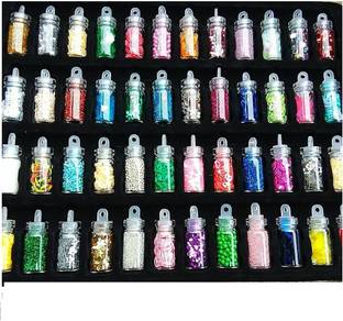J & F 48 Pcs Mini Bottles 3D Nail Art Set Nail Crystal Powder