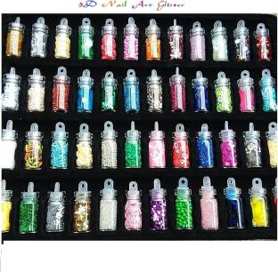 J & F Professional nail Art 48 Mini Bottles , 3D Nail Art , Glitter Sequins Rhinestones ( Multicolor )