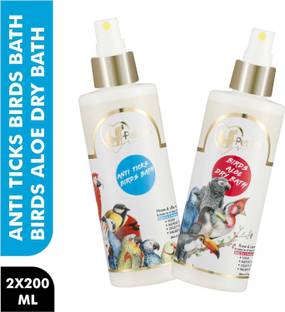 Pet Life Organic & Ayurvedic Anti Ticks Birds Bath Shampoo 200 Ml + Birds Aloe Dry Bath 200 Ml - Waterless/Spray For Poultry Birds/Parrots/Chick/Hen/Pigeon –For Cleaner & Shinier Coat - All Bird Types Flea and Tick, Conditioning, Anti-fungal Natural Bird Shampoo