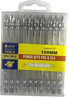 Jon Bhandari Tools PB100 PH2 & SL6 Power Screw Driver Bits Magnetic 2 in 1 Flat & Phillips 100mm (PACK OF 10) Screwdriver Bit Set