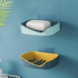 zvonko Self Adhesive Magic Sticker with ABS Plastic Soap Dish Holder Stand (Pack Of 2)