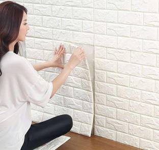 Tomex 70 cm 3D FOAM BRICK WALL STICKER ( PACK OF 2) Self Adhesive Sticker