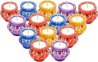 Fashion Bizz Matki Diya for Puja Diwali Decoration Terracotta Clay Diyas Tealight Candles Terracotta 12 - Cup Tealight Holder Set