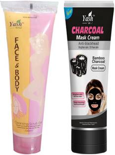 Yash Herbal NEW IMPROVED Face & Body Celansing Scrub Gel (100ml) with Bamboo Charcoal Mask Cream for Anti- Blackhead, Brighten Skin, Oil Free Skin (130g) by Janvi Enterprises Face Wash