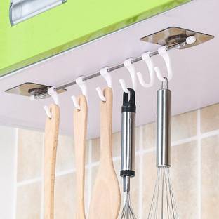 Zamiya Magic Sticker Series Self Adhesive Steel 6 Hook Hanger for Kitchen/Bathroom Towe Hook Rail 6