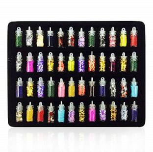 Alkaf 48 Bottles , 3D Nail Art Set , Glitter Sequins Rhinestones Beads ( Multicolor )