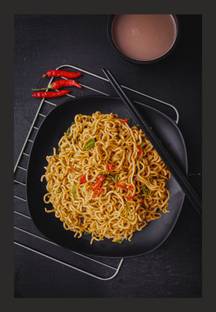 AGRADA Framed Food Painting of Veg. Chowmein for Home, Office, Restaurants, Hotels Wall Decor Decorative Gift Item Digital Reprint 19 inch x 13 inch Painting