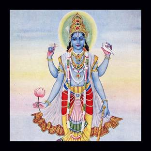 AGRADA Framed Painting of Lord Vishnu Ji for Home, Office, Hotels Wall Decor in Home Decorative Digital Reprint 13 inch x 13 inch Painting