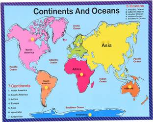 Ashmi Wooden Knowledge Continents and Oceans Map Jigsaw Puzzle with Knobs Educational & Learning Tray Puzzle Board Game for Boys and Girls, Kids